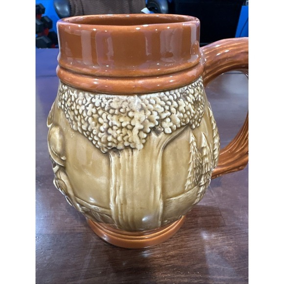 Handmade Vintage Glazed Beer Mug Stein Farm Men Drinking Trees  Detailed 1973 - Picture 6 of 8